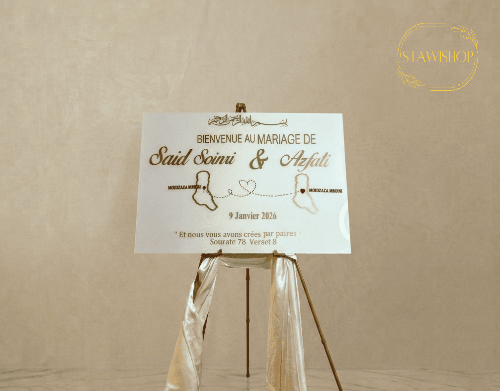 Panneau d'Accueil Mariage Calligraphiée – Couple & Destin
