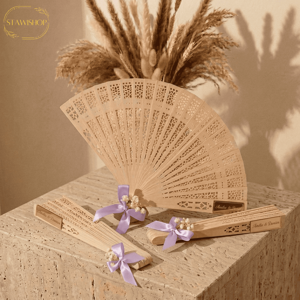 Éventail en bois personnalisé | Cadeau d'invité original
