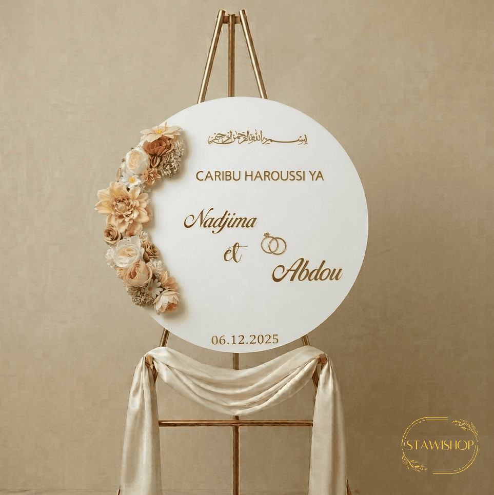 Panneau de bienvenue mariage rond -  Caribu Haroussi