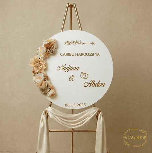 Panneau de bienvenue mariage rond -  Caribu Haroussi