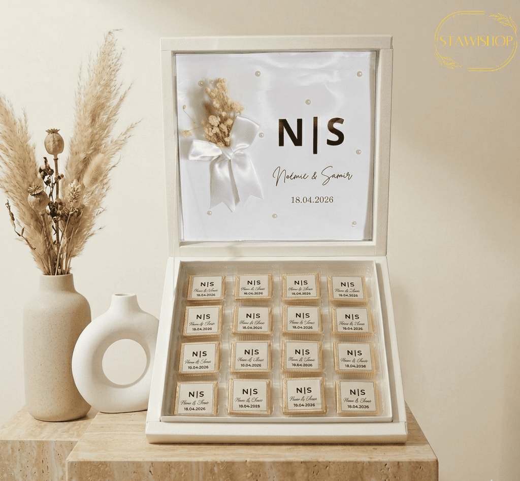 Coffret de carrés de chocolat personnalisés